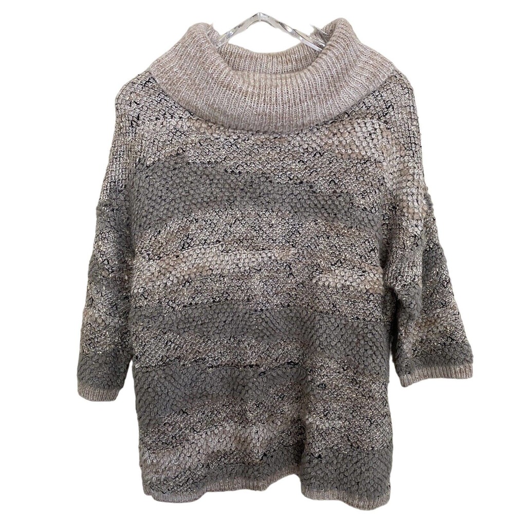 Lucky Brand Cowl Neck Gray Ombré Striped Pullover 3/4 Sleeve Sweater - Small